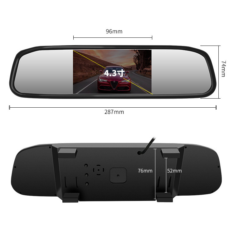 4.3" TFT LCD Rear Mirror Backup Camera With Mirror Monitor Temp Compass