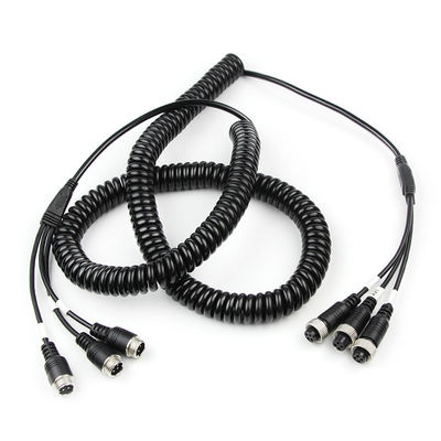 Manufacturer 4Pin Splitter Coiled AV Cable Nylon Trailer Spring Wire Copper Aviation Plug Adapter for Power Applications