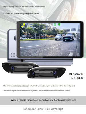 Dual-Lens 1080P Electronic Rearview Mirror 6 Inch High-Bright Display Ultra-Slim Aluminum Body Waterproof Vehicle Rear View Mirror Camera for Cars