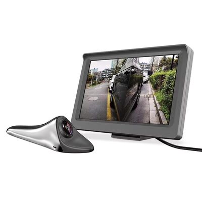 5 Inch Dual Screen Blind Spot Monitoring System with Shark Fin Side View Cameras and Turn Signal Trigger Safety Camera Kit