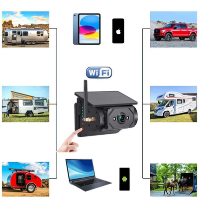 WiFi Solar Panel Powered Vehicle Camera Front Rear Side View Monitoring Camera for Bus Van Truck RV Camper Compatible with iOS Android Phones