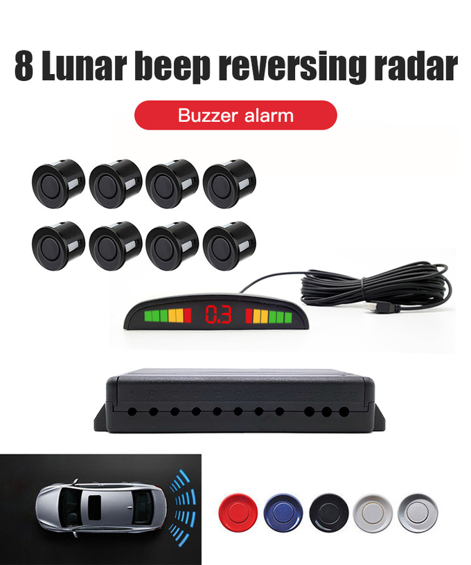 8 Black Parking Sensor Systems 0.3 To 2.2m Vehicle Backup Warning System